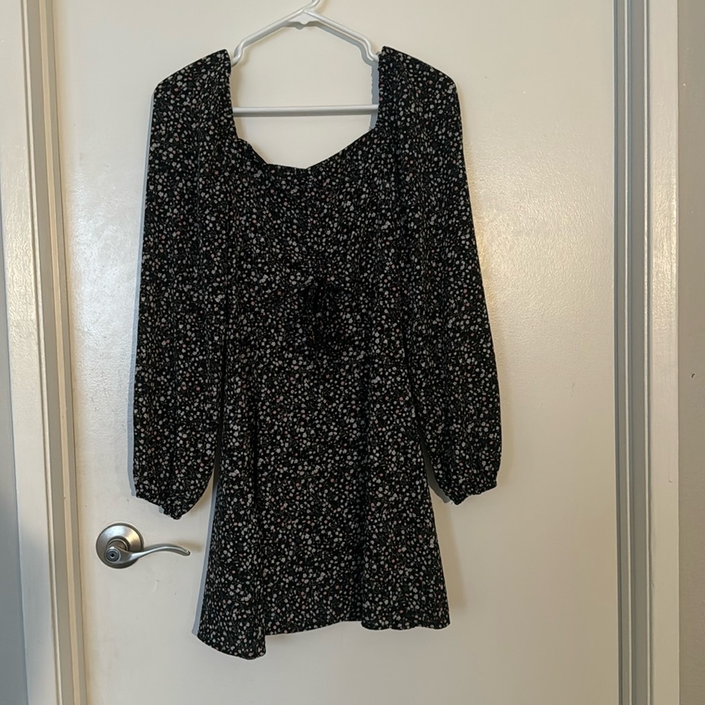 Floral drawstring ruched dress
